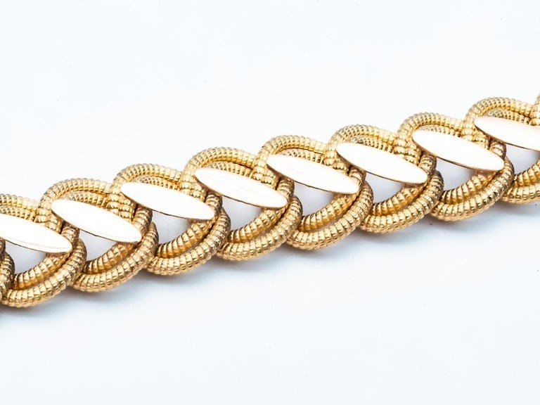 Bracelet Maille Brossée Et Brillante Année 1960 Or Jaune 18 Carats-photo-4