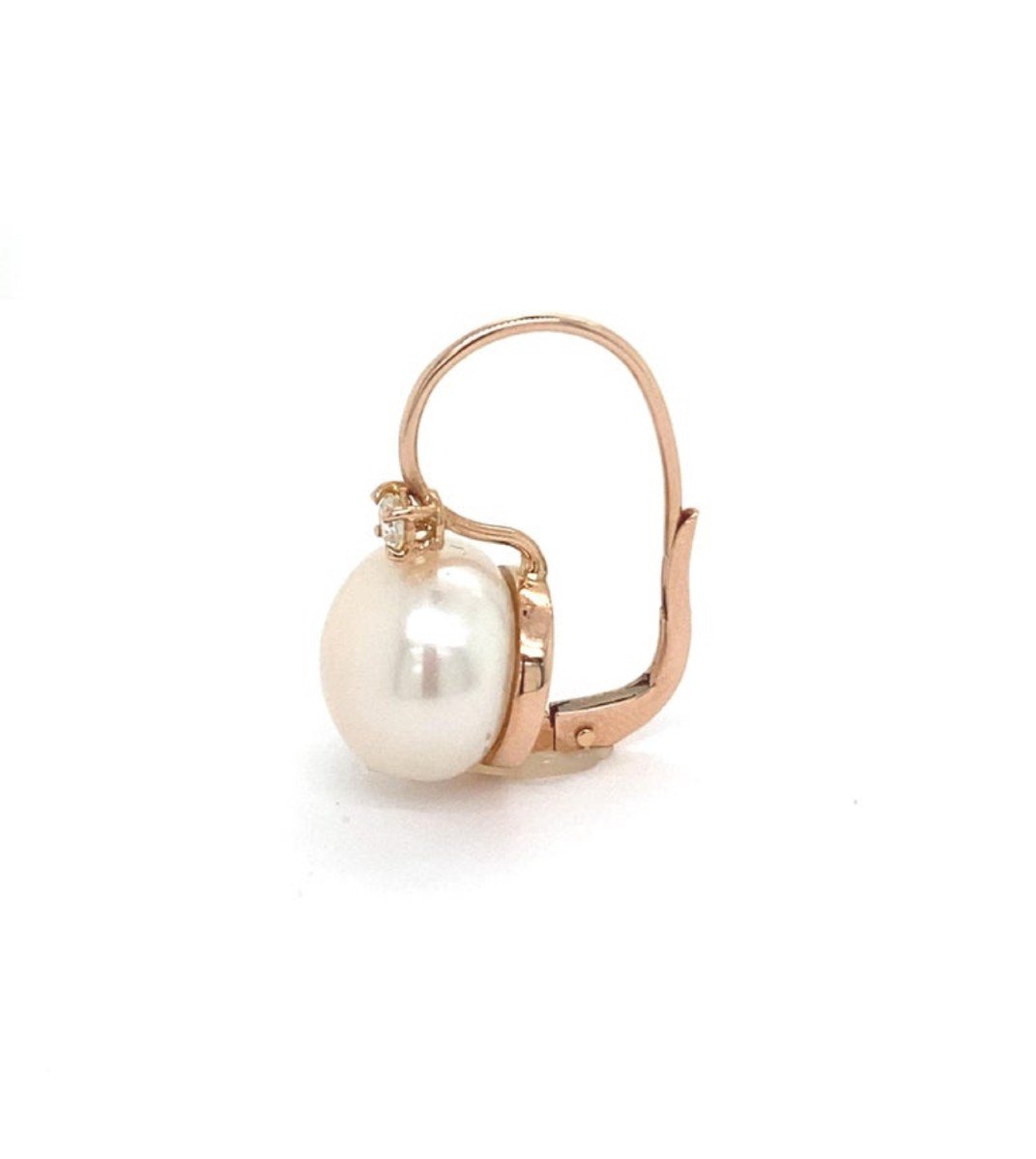 French Earrings In Rose Gold, Pearl And 0.14 Carat Diamonds-photo-2