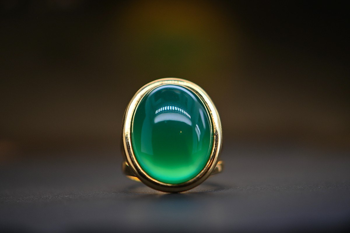 Bague En Or 18 Carats Et Agathe Verte-photo-4