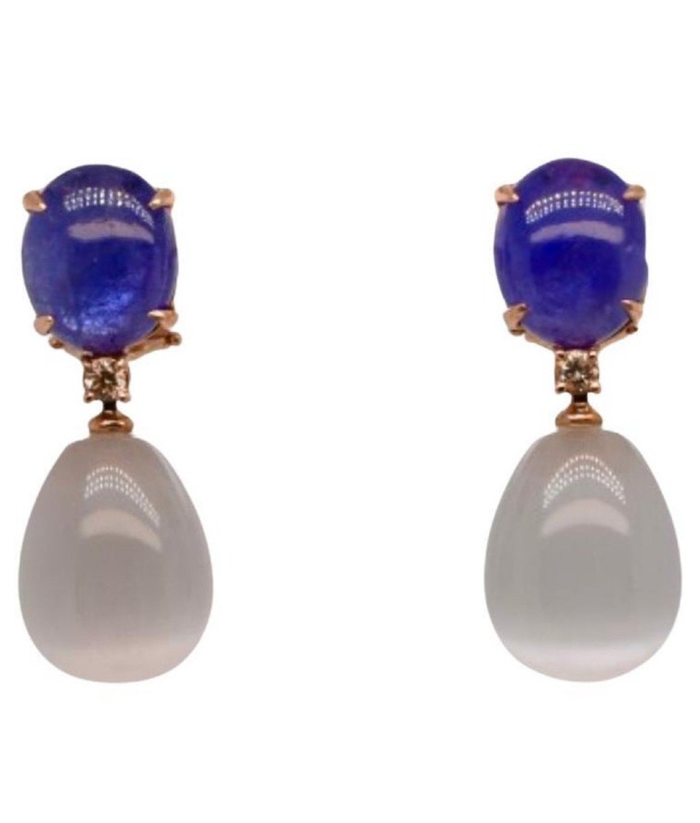 18k Gold Tanzanite And 0.14 Carat Diamond Earrings