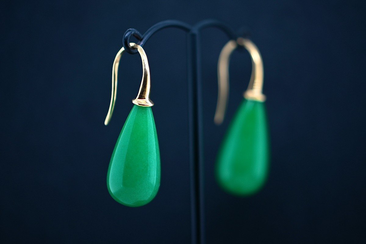 Pendants d'Oreilles En Or 18 Carats Avec Pierre De Jade-photo-3