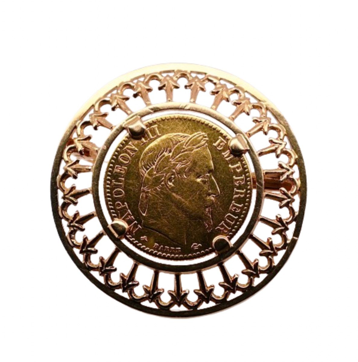 Broche En Or 18 Carats Montée sur Dix Francs Napoléon III