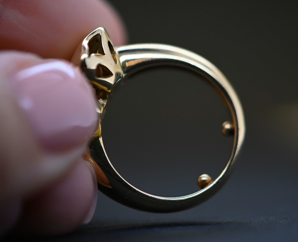 Bague Cocktail Ornée d'Une Fleur En Or Jaune 18 Carats Avec Perle De Culture-photo-4