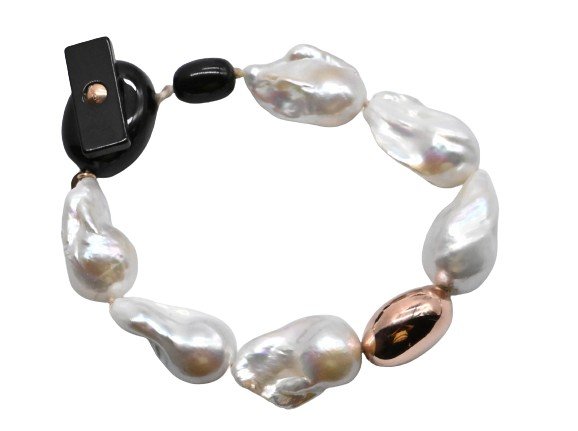 Baroque Pearl And Pearl Bracelet In 18k Rose Gold