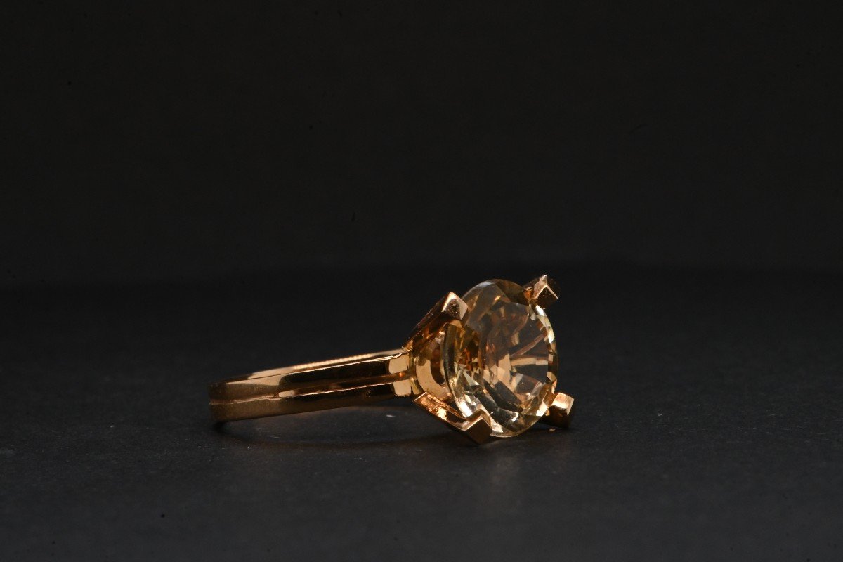Ring Adorned With A Brilliant Cut Citrine 18 Carat Gold-photo-2