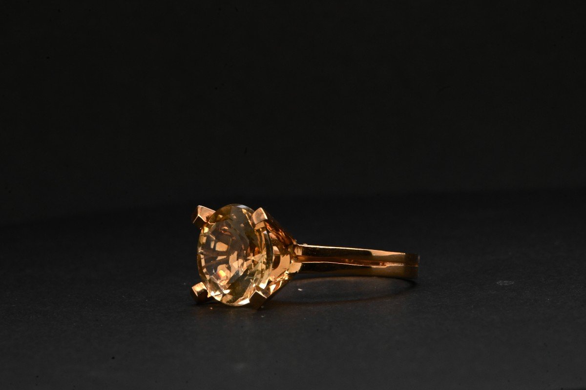 Ring Adorned With A Brilliant Cut Citrine 18 Carat Gold-photo-3