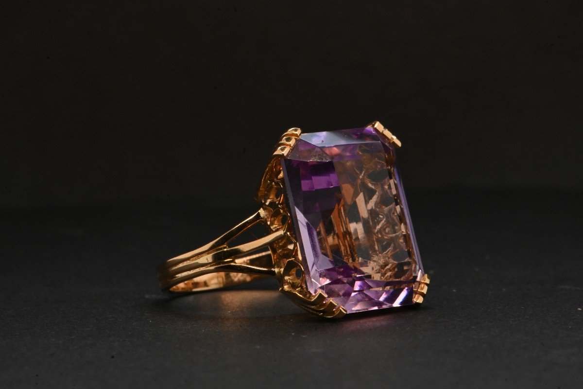 Bague Ornée d'Une Amétrine Taille émeraude Or 18 Carats-photo-2