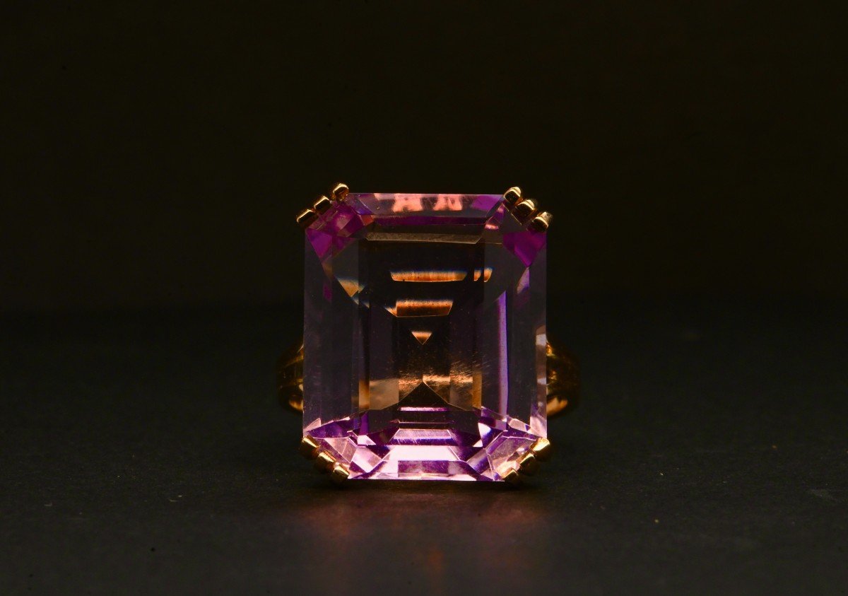 Bague Ornée d'Une Amétrine Taille émeraude Or 18 Carats-photo-3