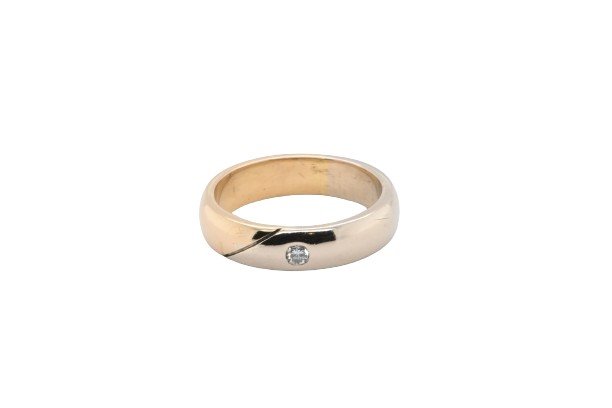 Alliance Homme En Or Jaune Et Blanc 18 Carat Ornée d'Un Diamant