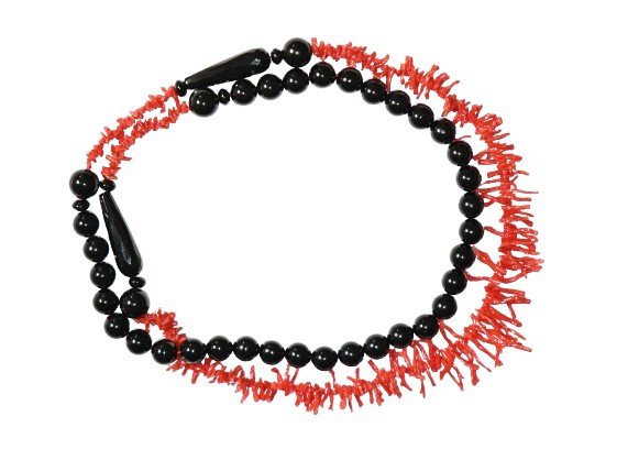 Black Onyx And Coral Necklace