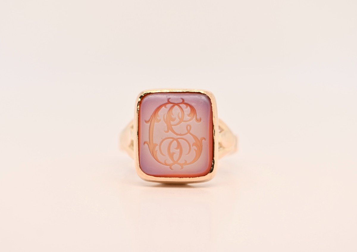 18-karat Gold Ring With Rectangular Bezel Adorned With An Agathe Plaque-photo-6