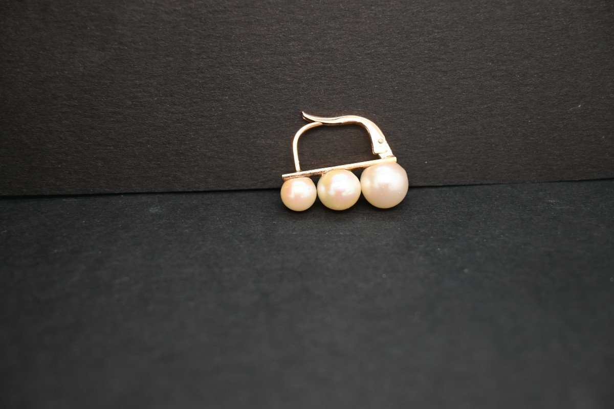 Yellow Gold Dangle Earrings With 6 Cultured Pearls-photo-3