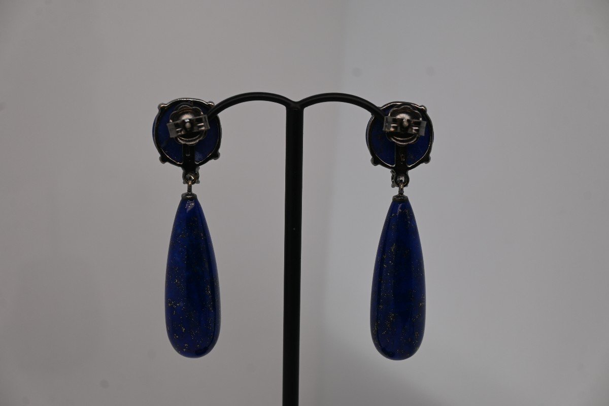 Lapis Lazuli Diamond And 18k Black Gold Earring -photo-4