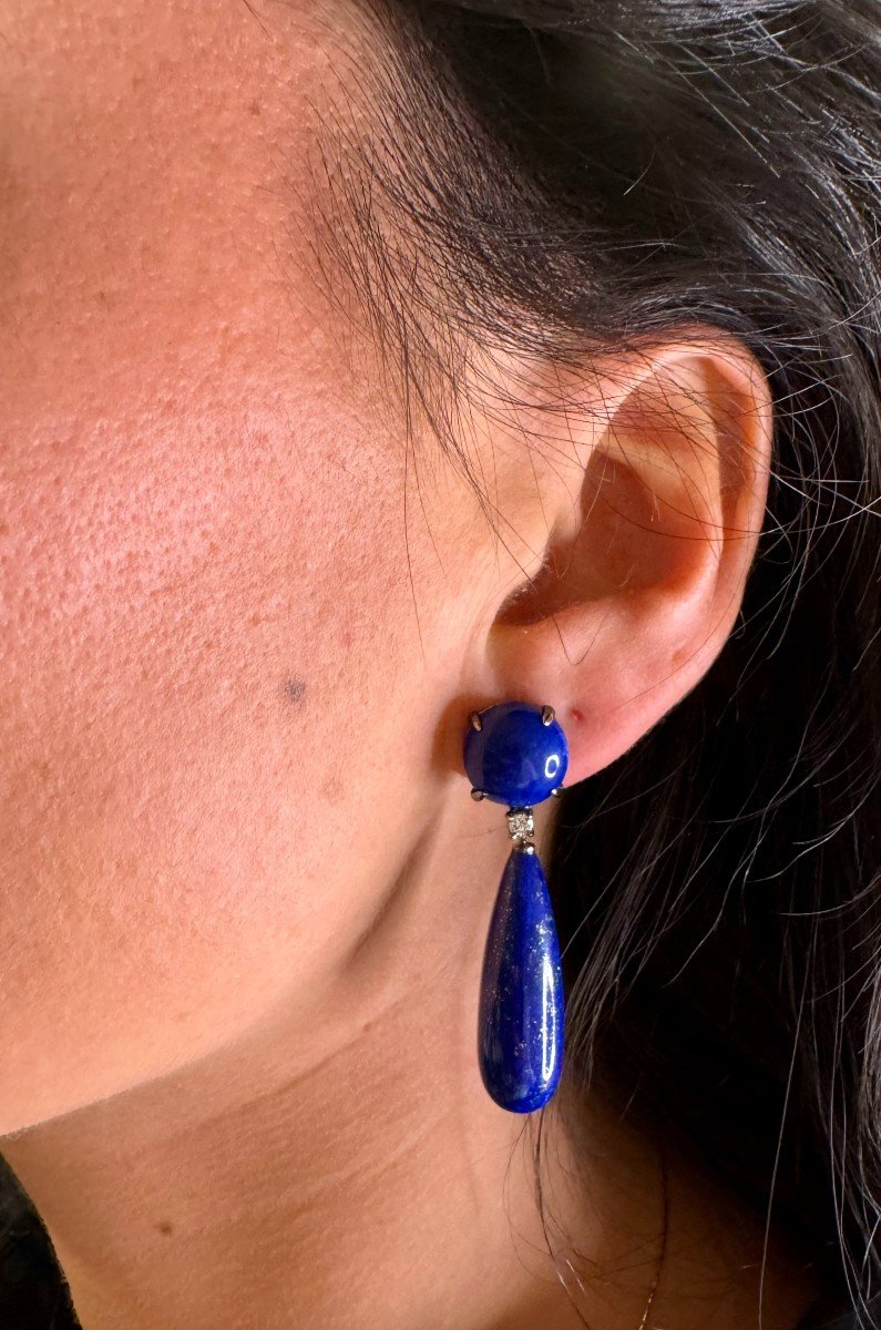 Lapis Lazuli Diamond And 18k Black Gold Earring -photo-1