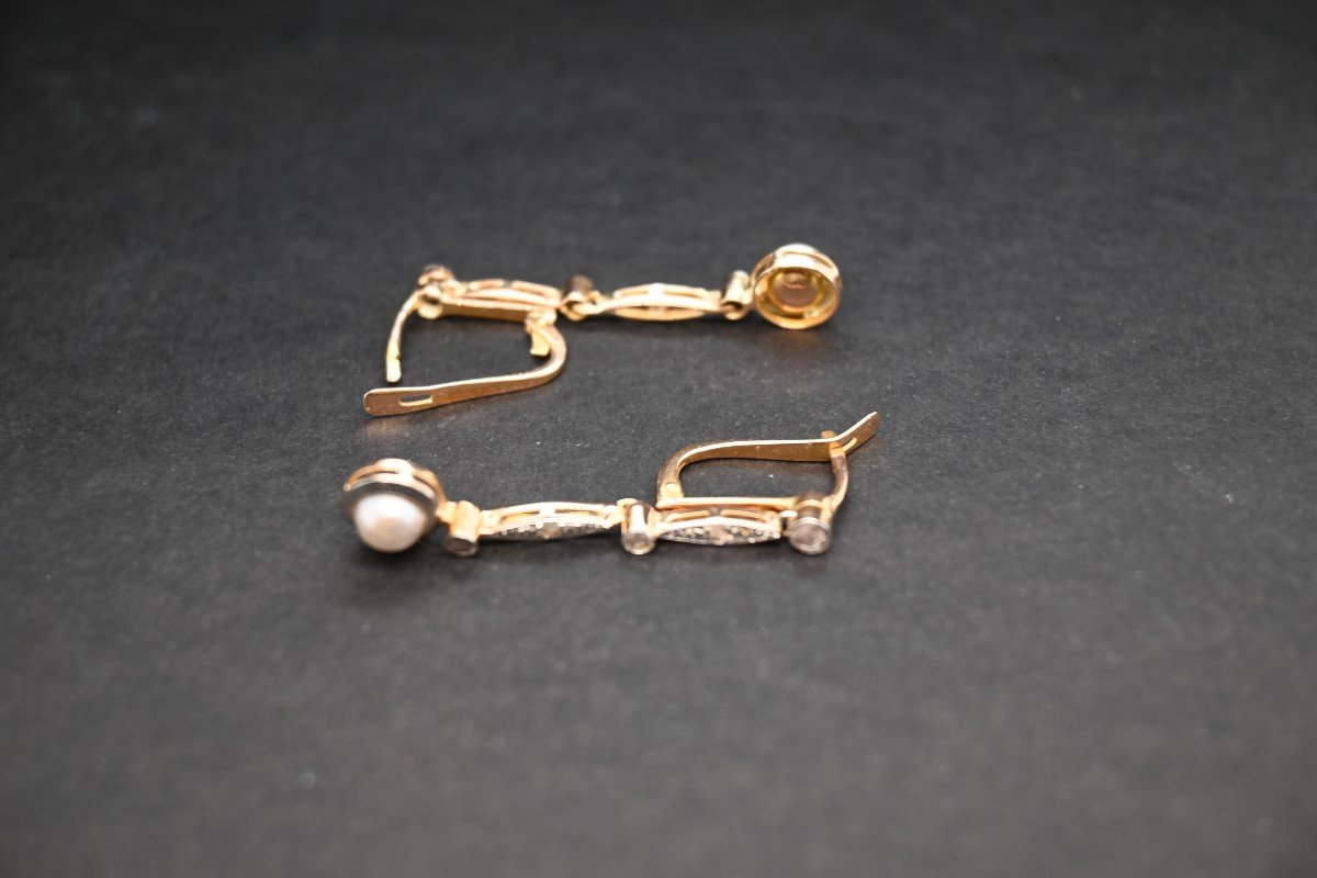 18k Yellow Gold Cultured Pearl Dangle Earrings-photo-2