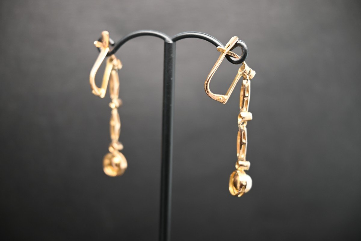 18k Yellow Gold Cultured Pearl Dangle Earrings-photo-3