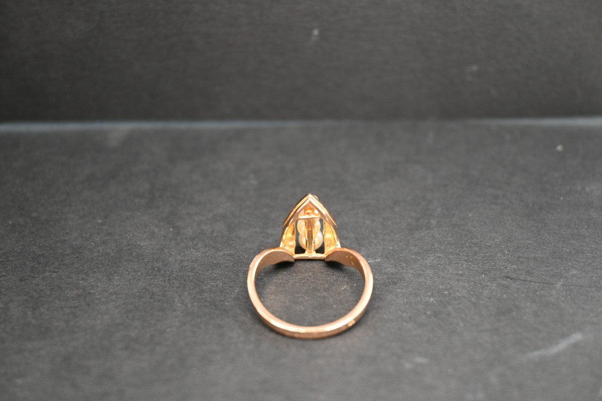 18k Yellow Gold Ring With Cultured Pearls-photo-2