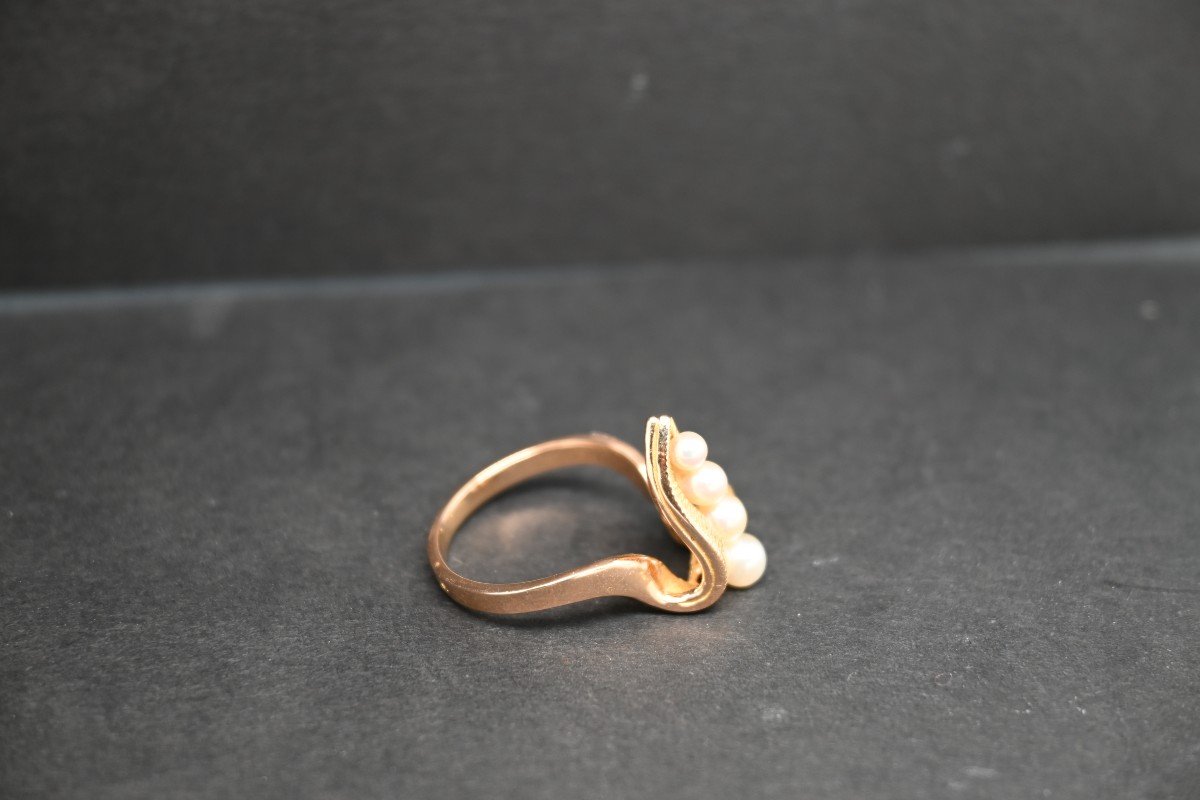 18k Yellow Gold Ring With Cultured Pearls-photo-4