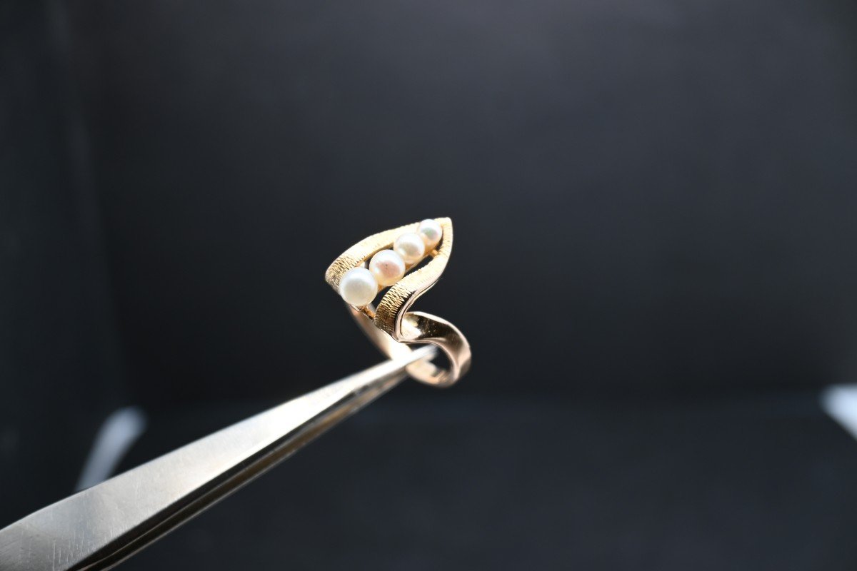 18k Yellow Gold Ring With Cultured Pearls-photo-2