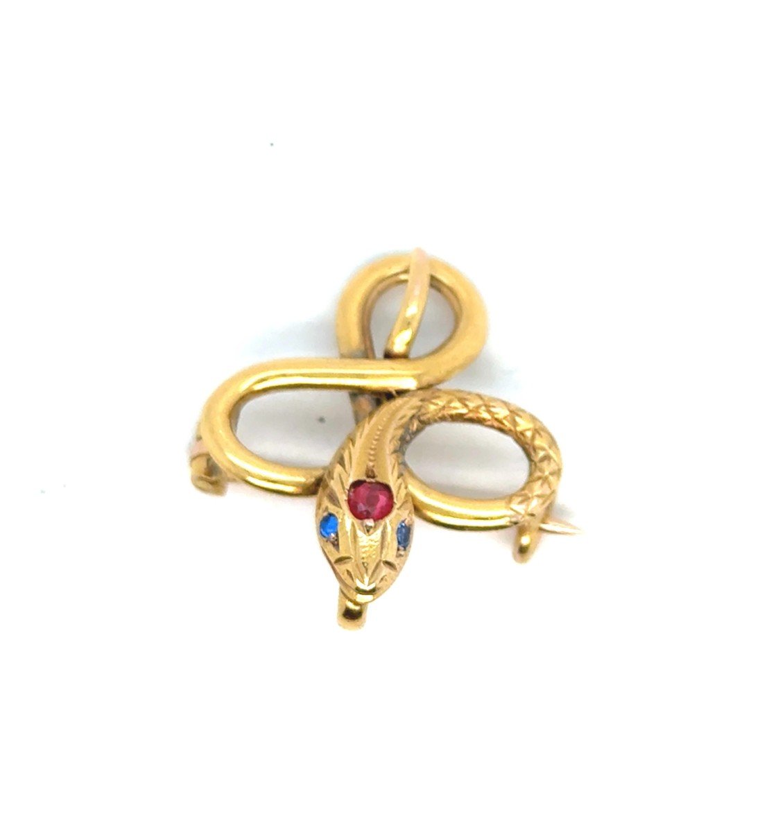 18 Carat Yellow Gold Ruby Topaz Snake Pendant Brooch-photo-4