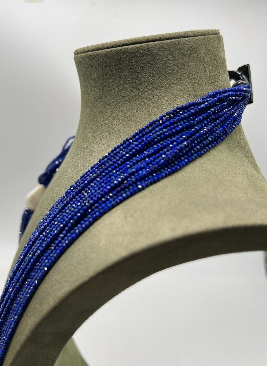 Collier Sautoir Lapis Lazulis Perle Baroque Fermoir Bakelit-photo-4