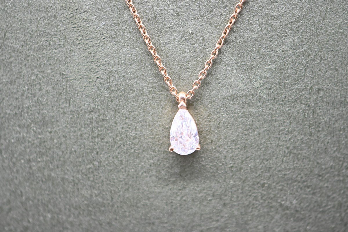 Collier Solitaire Diamant Certifié, Or Rose 18 Carats-photo-2