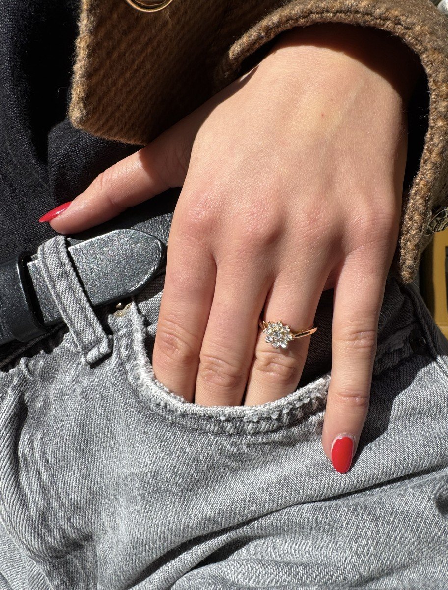 Bague Forme Fleur Or Jaune 18 Carats Diamants-photo-1