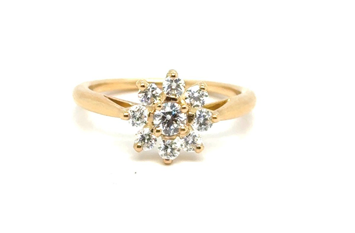 Bague Forme Fleur Or Jaune 18 Carats Diamants