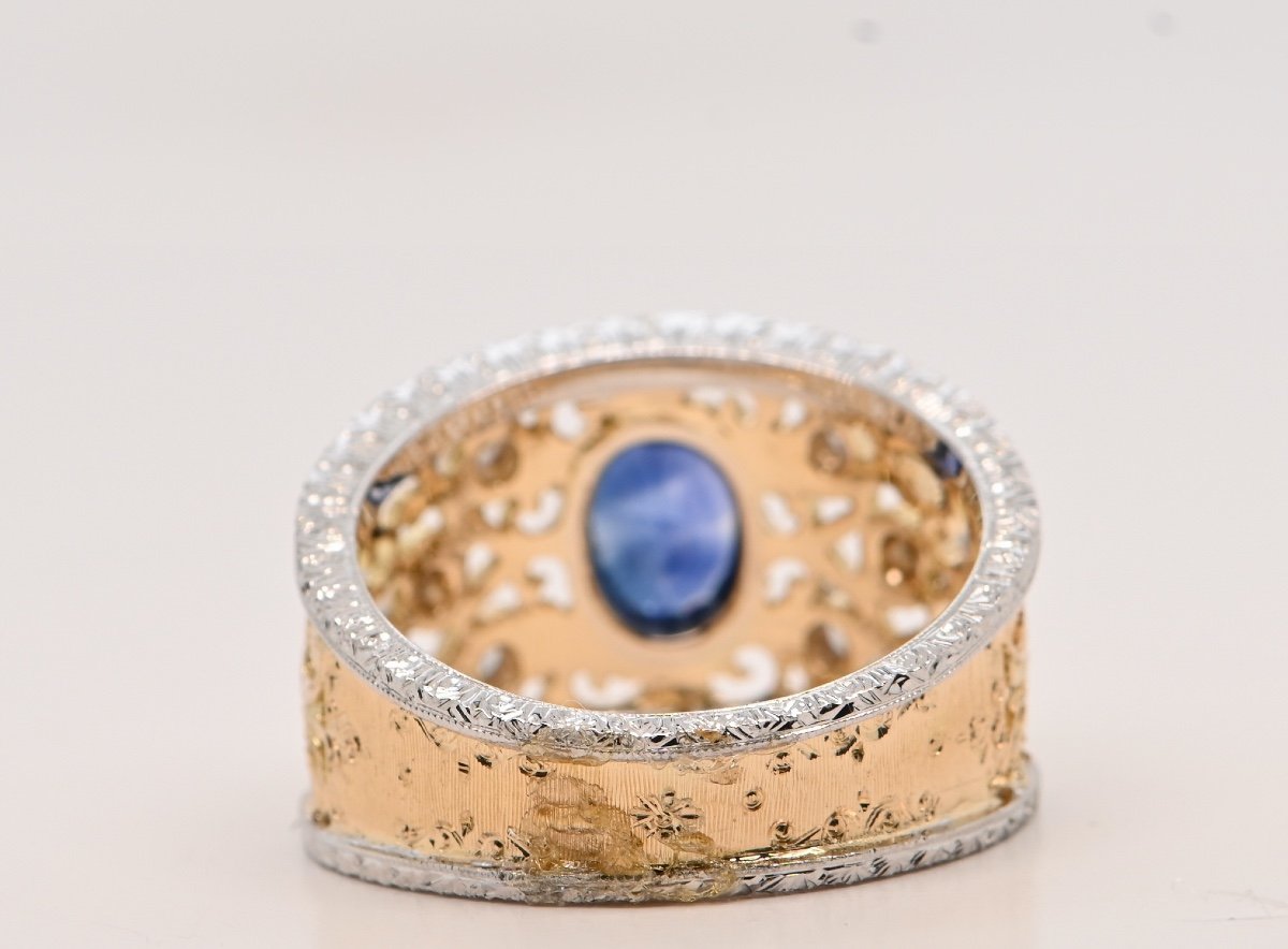 Ring Sapphire 0.95 Carats Diamonds 0.18 Carats Two-tone 18 Carat Gold-photo-3