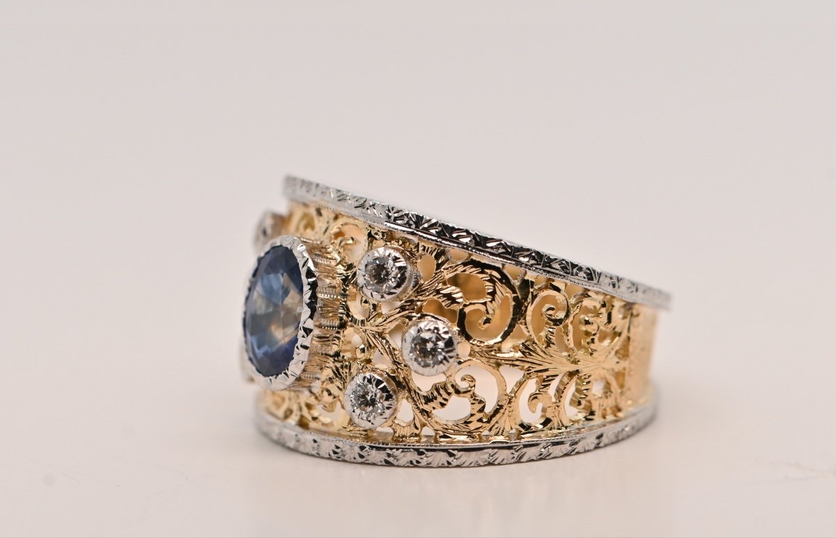 Ring Sapphire 0.95 Carats Diamonds 0.18 Carats Two-tone 18 Carat Gold-photo-1