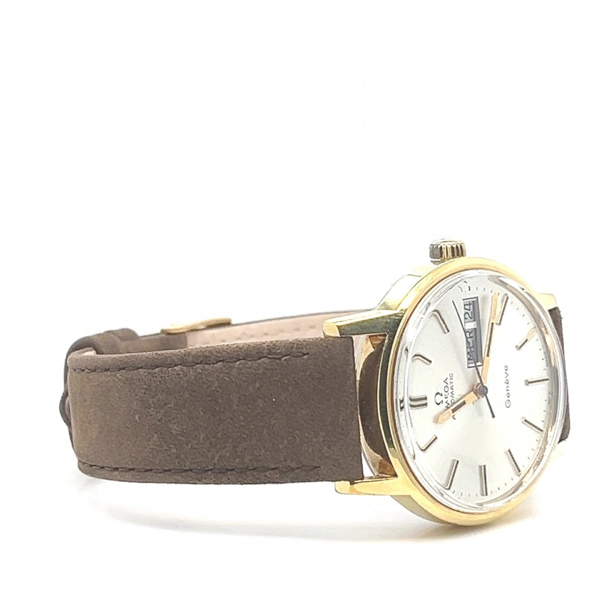 Omega Watch Gold Plated Case Suede Strap-photo-2