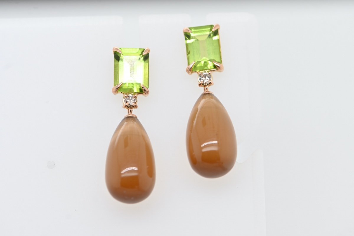 Choco Moonstone Peridot Diamonds 18k Rose Gold