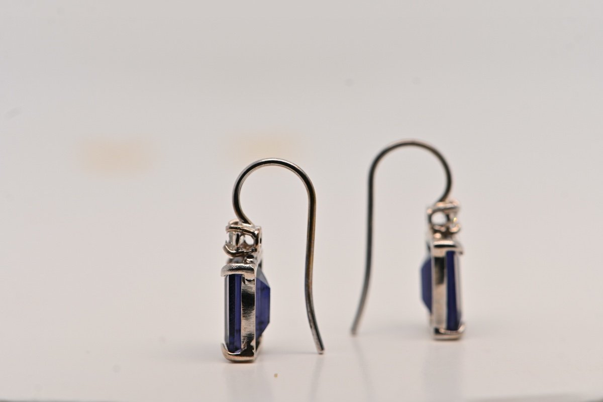 Iolite Diamond Earrings 0.12 Carats 18k White Gold-photo-3