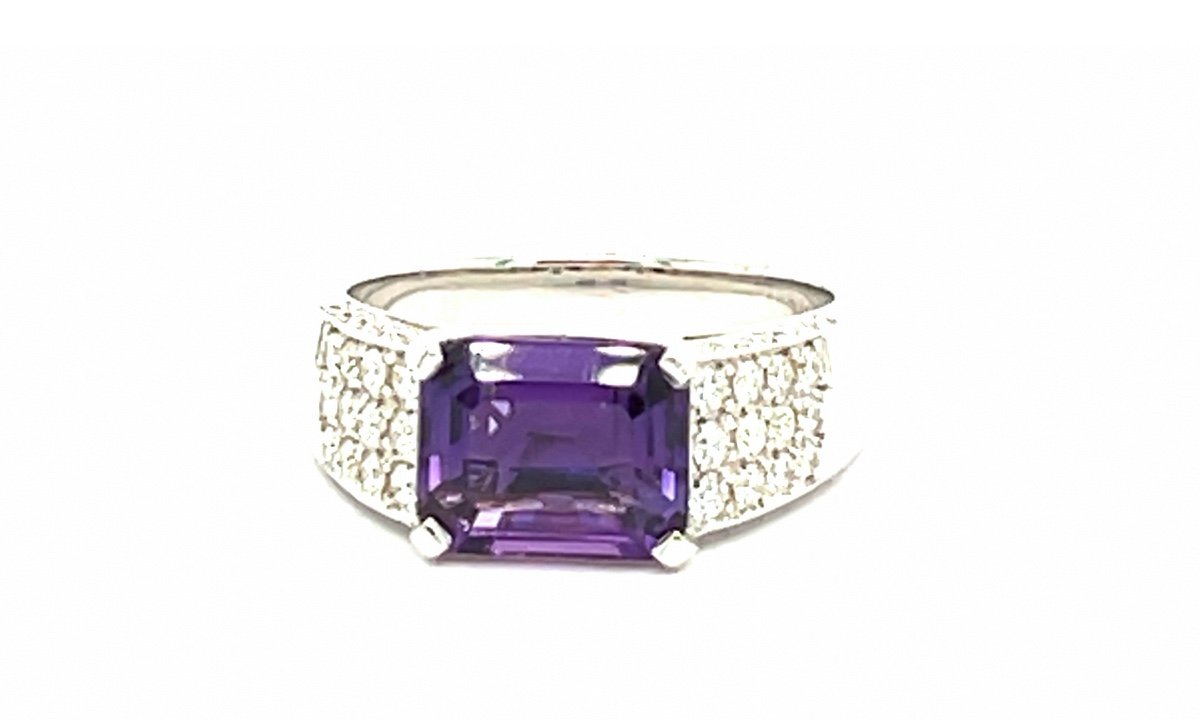 Amethyst Ring 2.12 Carats Diamonds 8.51 Carats 18 Carat White Gold-photo-4