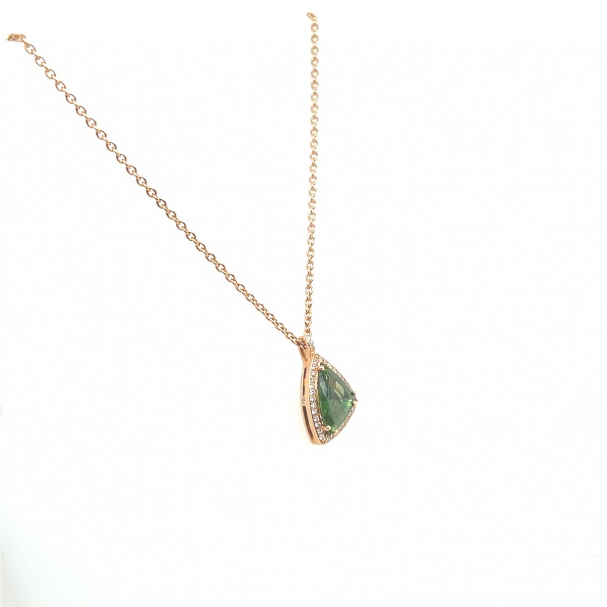 Pendant Necklace Green Sapphire 2.27 Carats Diamonds 18k Rose Gold-photo-2