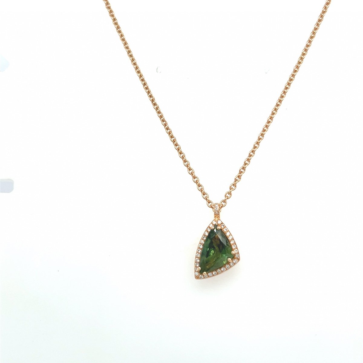 Pendant Necklace Green Sapphire 2.27 Carats Diamonds 18k Rose Gold-photo-3