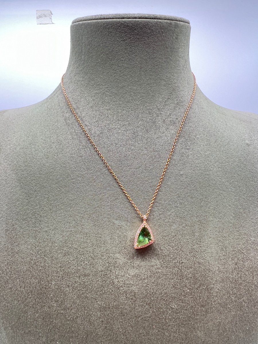 Pendant Necklace Green Sapphire 2.27 Carats Diamonds 18k Rose Gold-photo-3