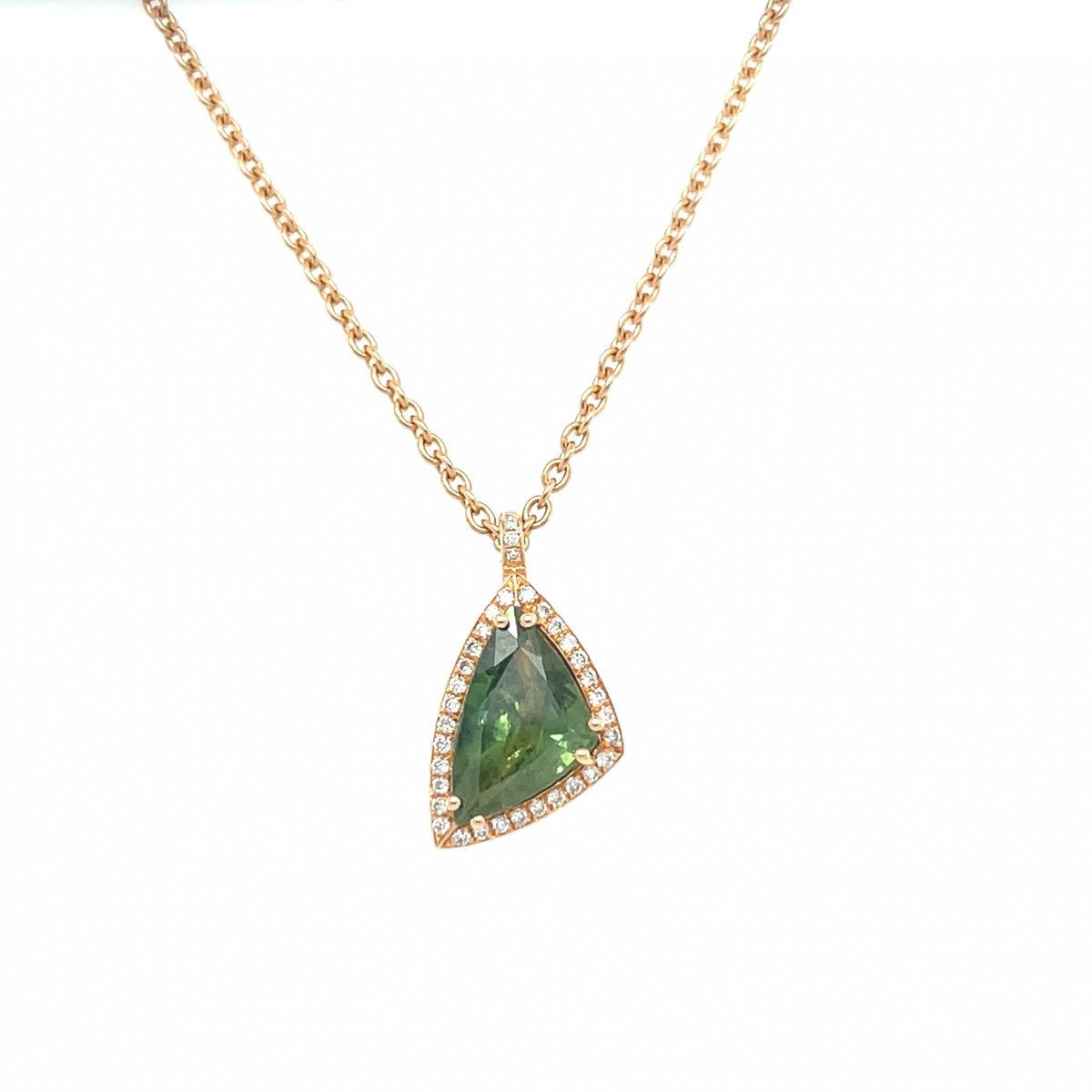 Pendant Necklace Green Sapphire 2.27 Carats Diamonds 18k Rose Gold