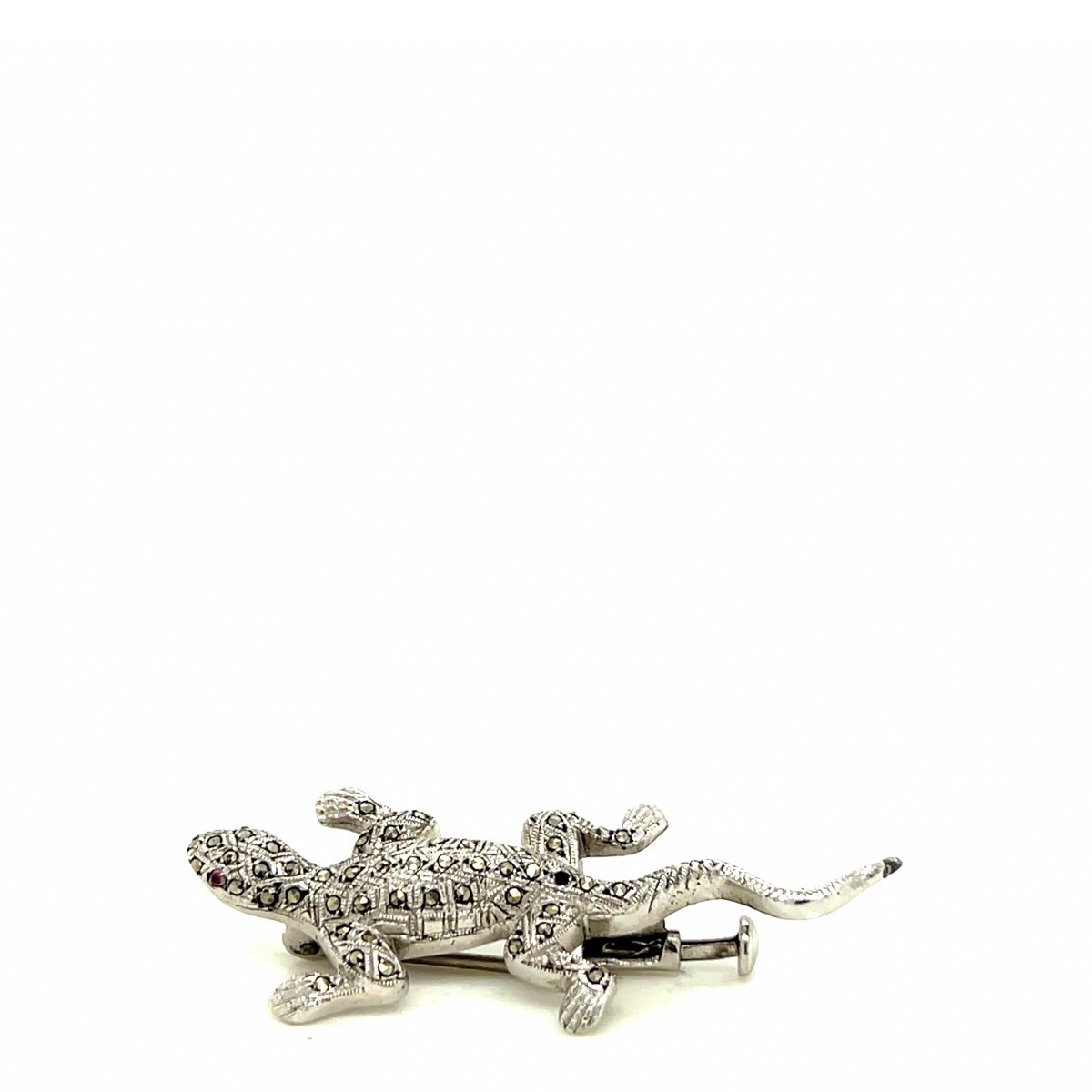 Broche Forme Gecko Métal Blanc Et Strass-photo-2