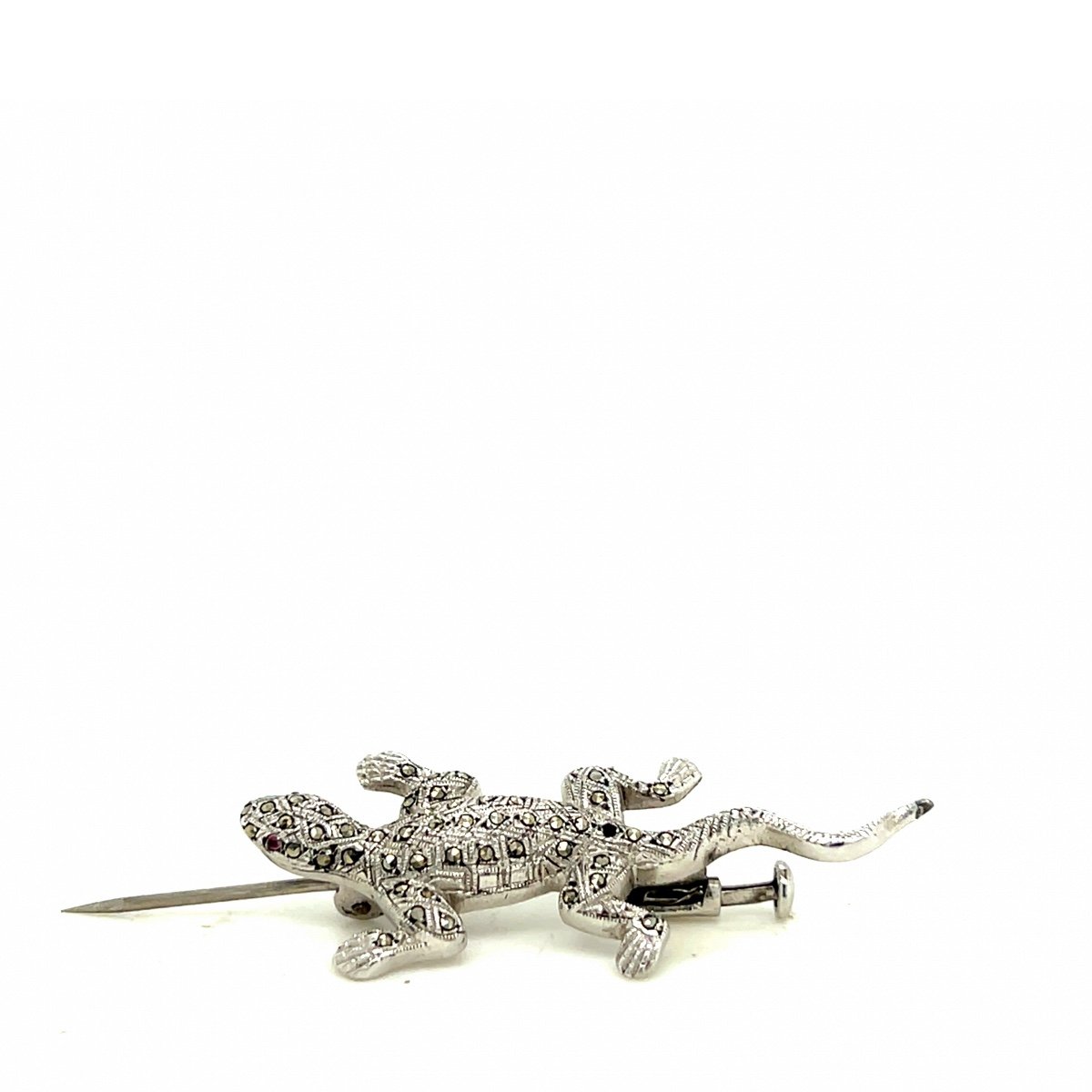 Broche Forme Gecko Métal Blanc Et Strass-photo-3