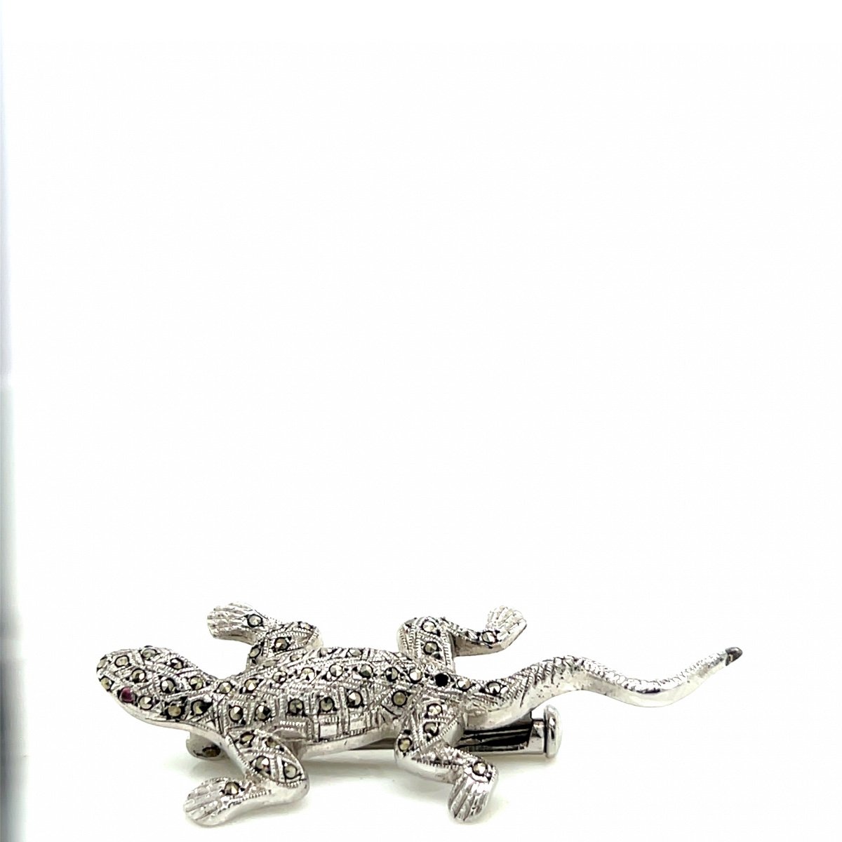 Broche Forme Gecko Métal Blanc Et Strass-photo-2