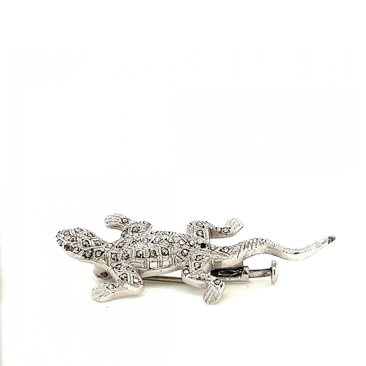 Broche Forme Gecko Métal Blanc Et Strass