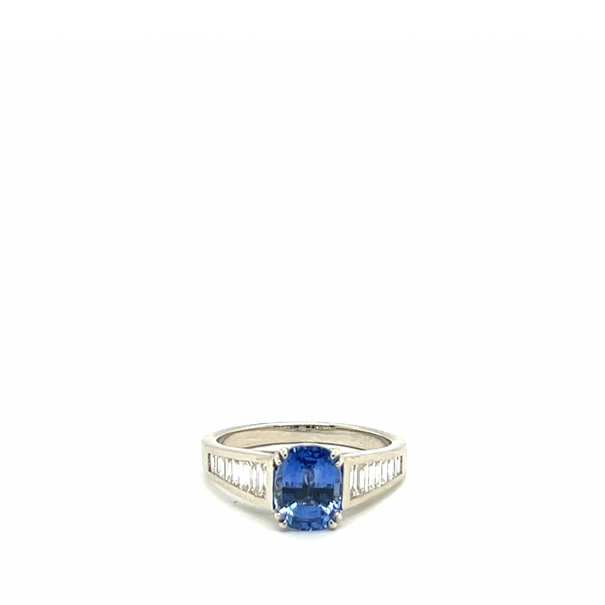 Ring White Gold 18 Carats Certified Sapphire And Diamonds-photo-3