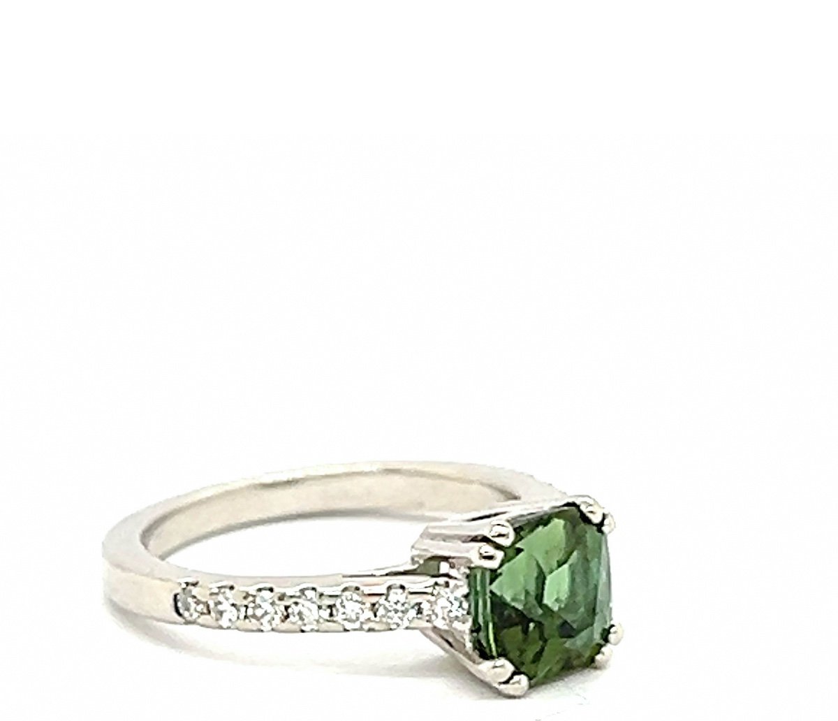 18k White Gold Ring With Cushion-cut Tourmaline And Diamonds-photo-4