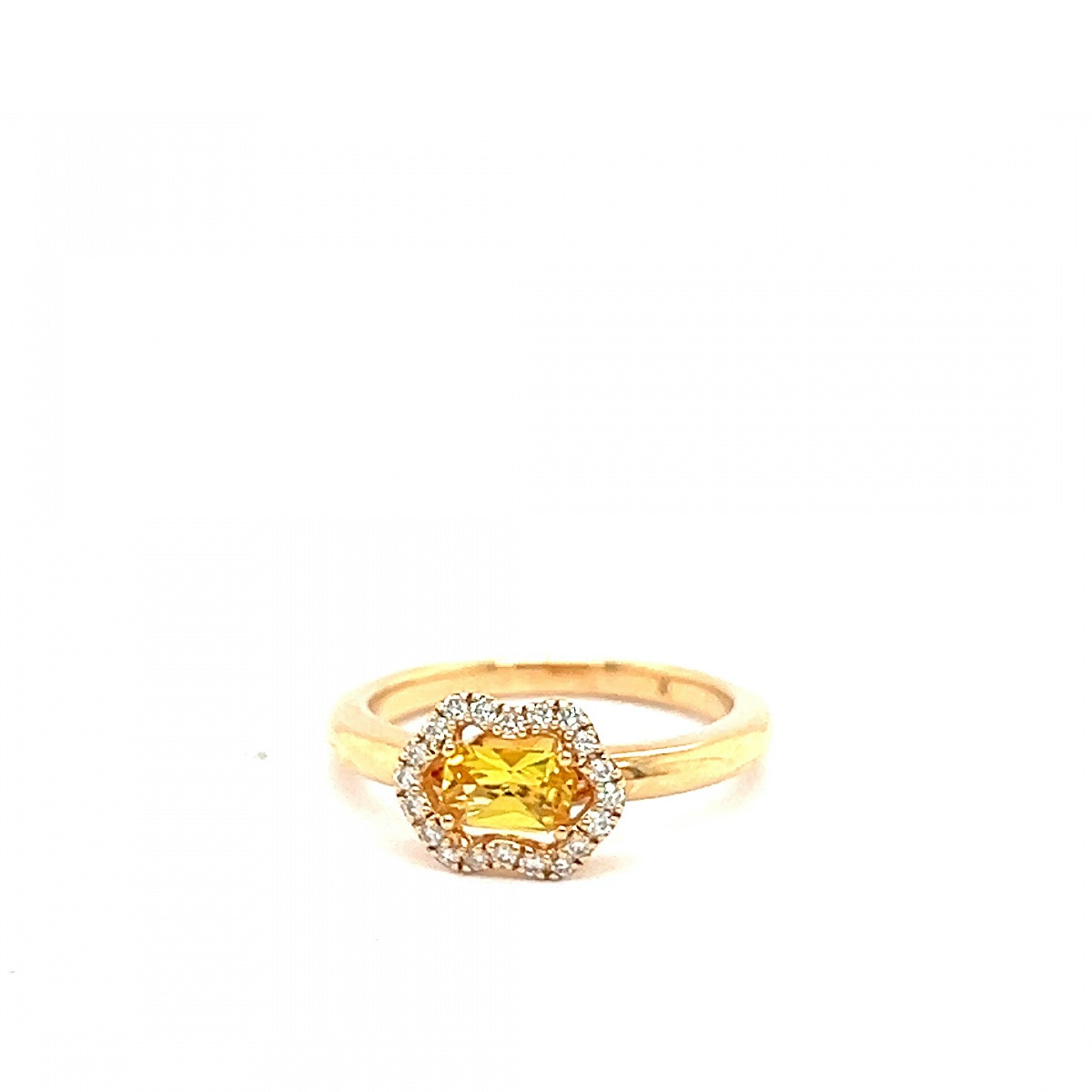 Bague Avec Saphir Jaune Et Diamants En Or Rose-photo-2