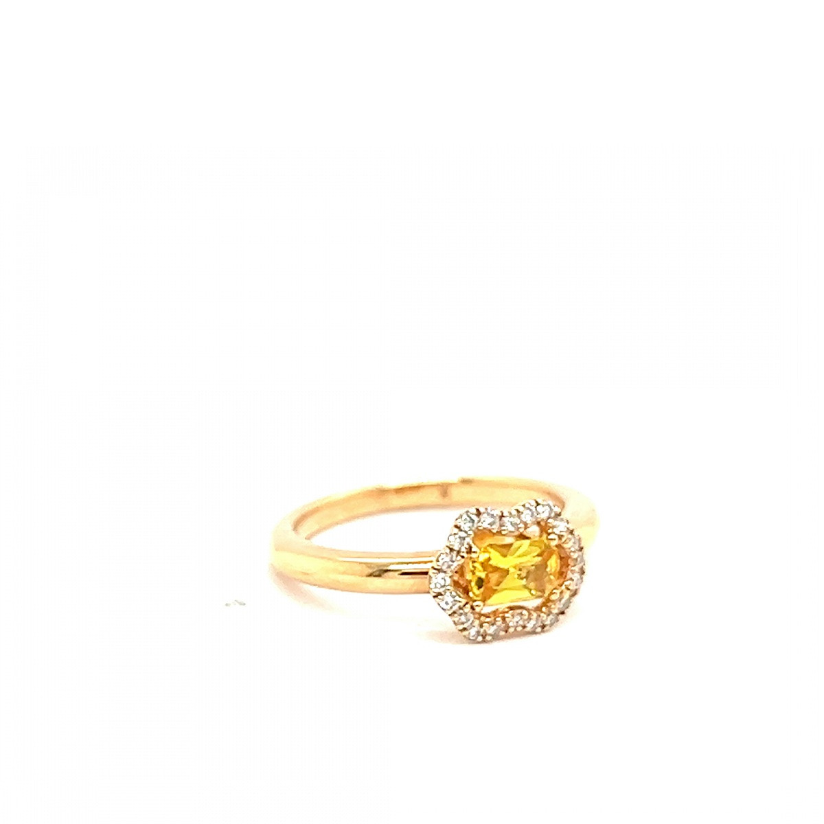 Bague Avec Saphir Jaune Et Diamants En Or Rose-photo-3