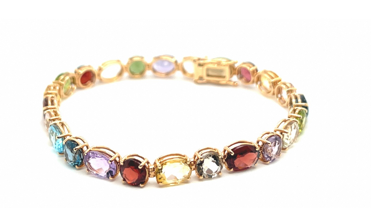 Bracelet En Or Rose 18 Carats, Pierres Semi-précieuses Multicolores Et Souples