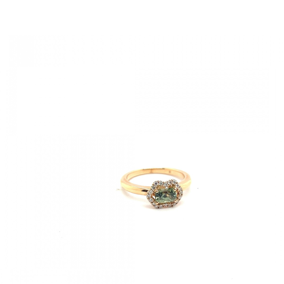 French Engagement Ring Green Sapphire Diamonds Rose Gold-photo-4