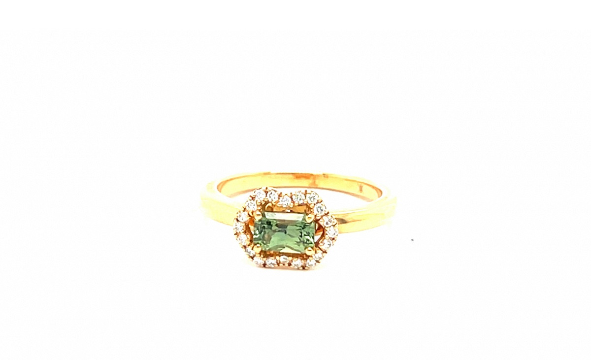 French Engagement Ring Green Sapphire Diamonds Rose Gold