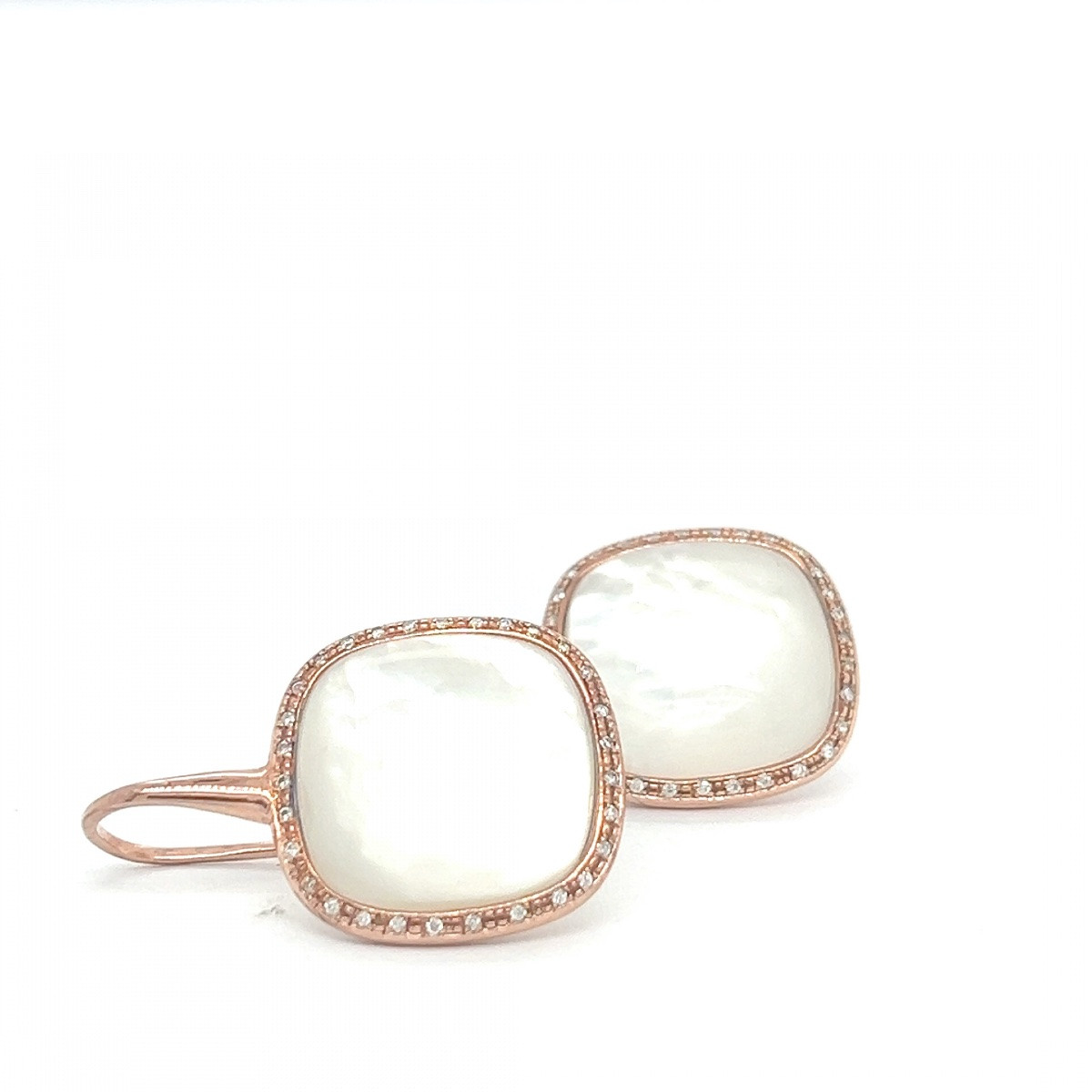 18k Rose Gold Earrings Set With White Quartz Surrounded By Diamonds-photo-2